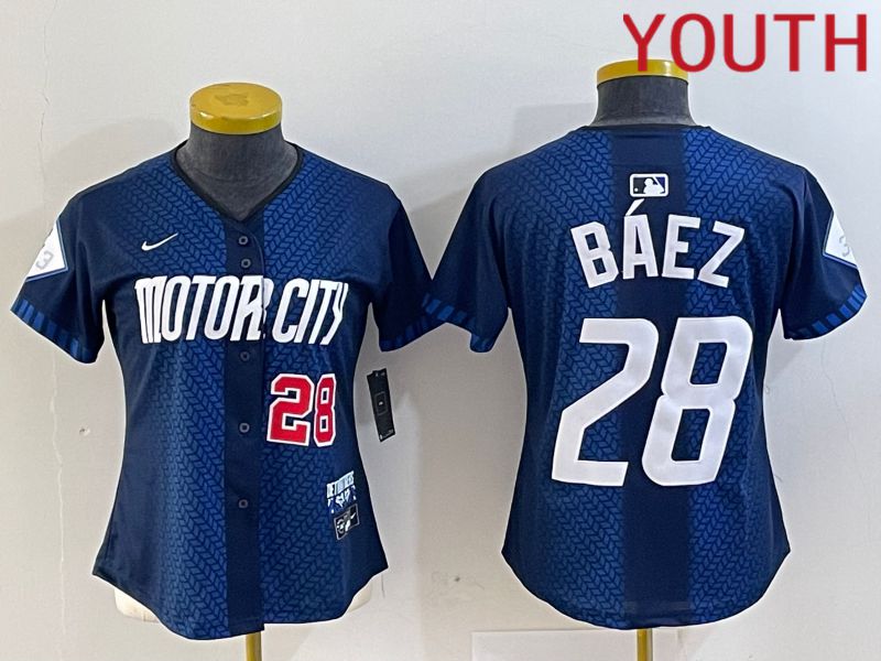 Youth Detroit Tigers #28 Baez Blue City Edition Nike 2024 MLB Jersey style 3->youth mlb jersey->Youth Jersey